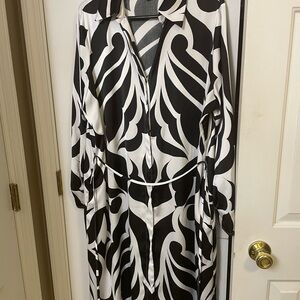 Worthington Black and White Knee-Length Tie Front Sundress